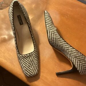 Kate Spade Black and White Herringbone Wool Heels